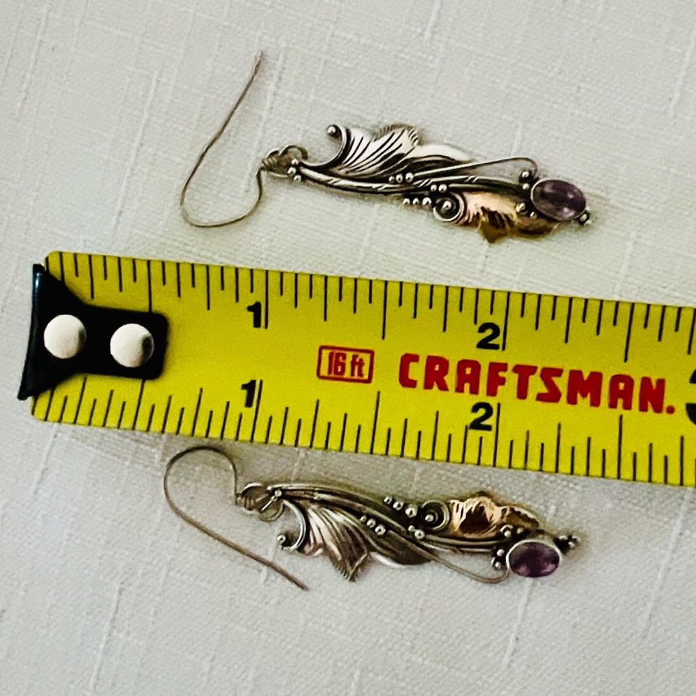 Elegant Sterling Silver and Gold Leaf Earrings - Picture 8 of 10